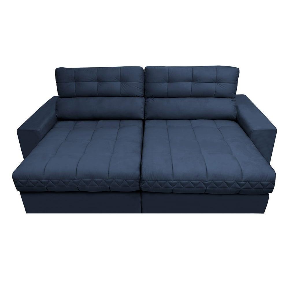 Sofá Retrátil E Reclinável 2,32m Molas Ensacadas Cama Inbox Brasil Velusoft Azul - 5
