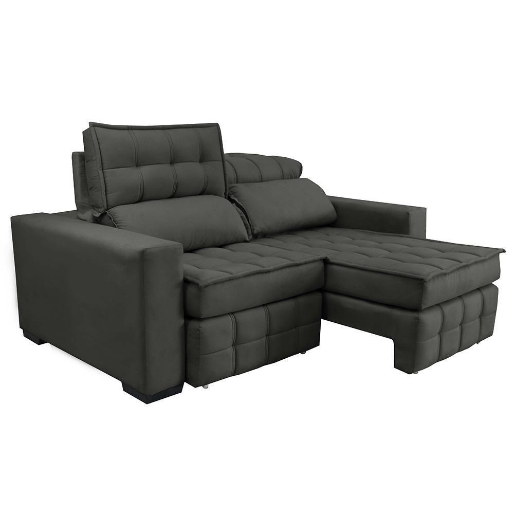 Sofá Retrátil E Reclinável 2,00m Molas Ensacadas E Costura Tripla Cama Inbox Nobre Suede Cinza - 8