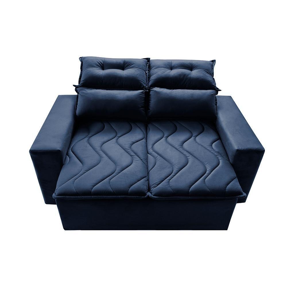 Sofá Retrátil E Reclinável 1,50m Cama Inbox Smal Com Bordado Pantográfico Suede Azul - 5