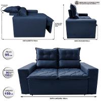 Sofá Retrátil E Reclinável 1,50m Cama Inbox Smal Com Bordado Pantográfico Suede Azul - 8