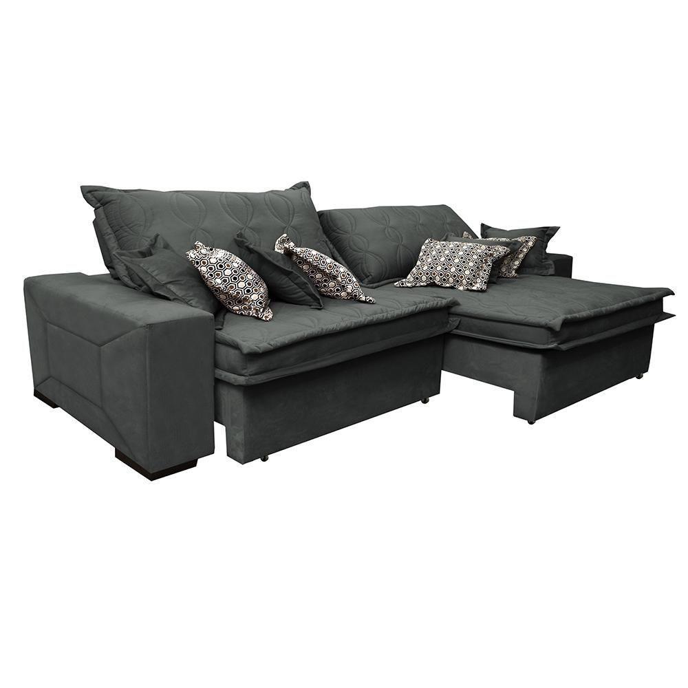 Sofá Retrátil E Reclinável 2,12m Com Molas Ensacadas Cama Inbox Supreme Tecido Suede Velusoft Cinza - 2
