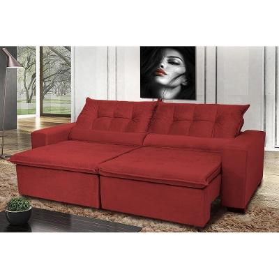 Sofá Montenegro 2,12 Mts Retrátil, Reclinável Com Molas E 2 Almofadas Lombar Tecido Suede Vermelho
