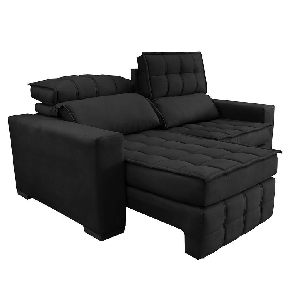 Sofá Retrátil E Reclinável 1,80m Molas Ensacadas E Costura Tripla Cama Inbox Nobre Suede Preto - 3