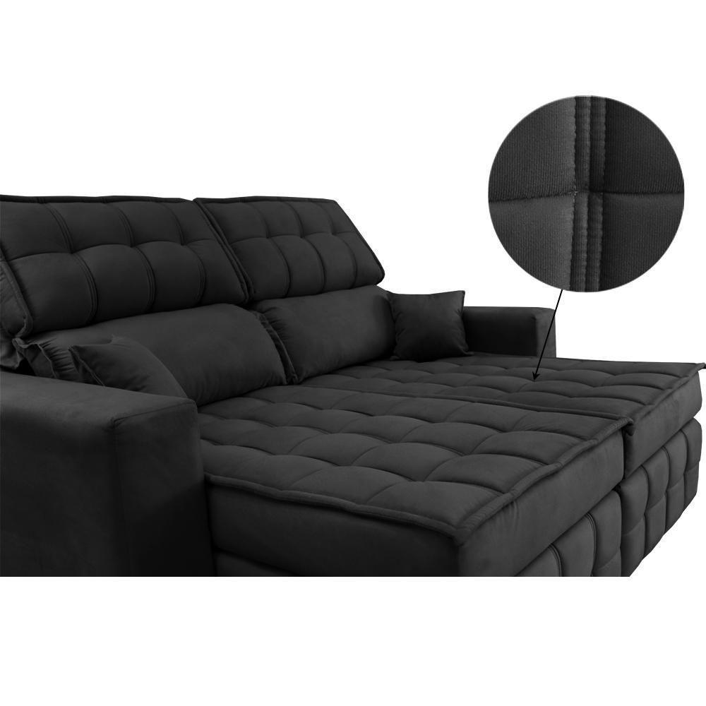 Sofá Retrátil E Reclinável 1,80m Molas Ensacadas E Costura Tripla Cama Inbox Nobre Suede Preto - 6