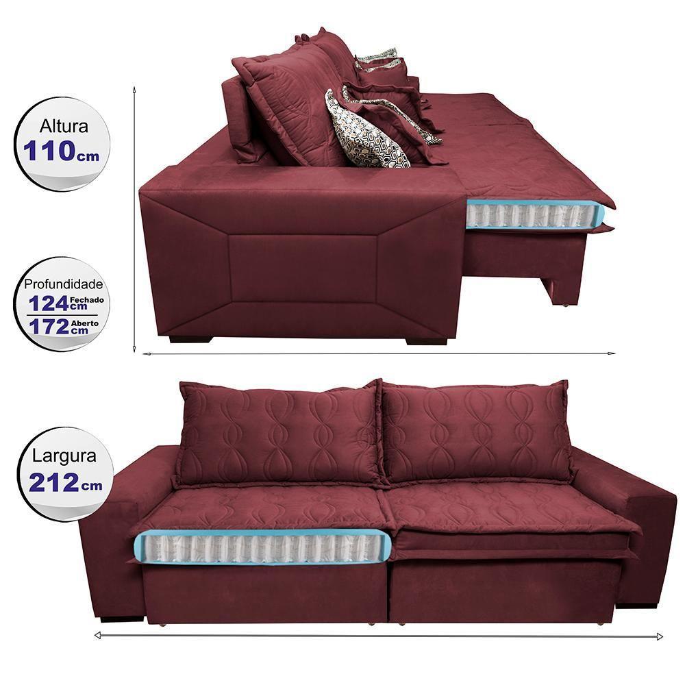 Sofá Retrátil E Reclinável 2,12m Com Molas Ensacadas Cama Inbox Supreme Tecido Suede Velusoft Vinho - 8