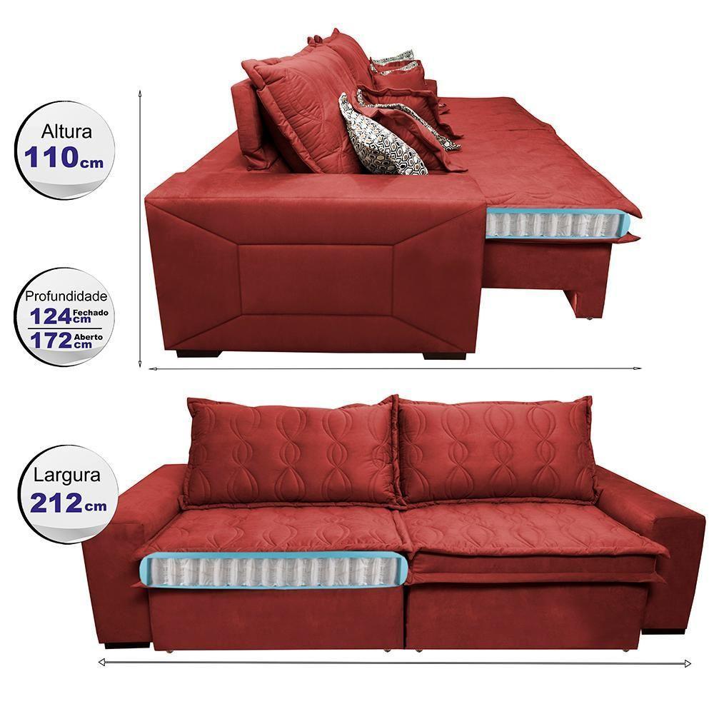 Sofá Retrátil E Reclinável 2,12m Com Molas Ensacadas Cama Inbox Supreme Tecido Velusoft Vermelho - 8