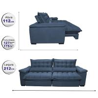 Sofá Retrátil E Reclinável 2,12m Com Molas Ensacadas Cama Inbox Aconchego Tecido Suede Azul - 8
