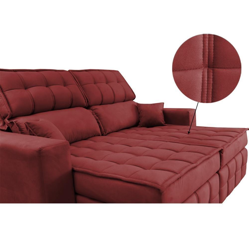 Sofá Retrátil E Reclinável 2,00m Molas Ensacadas E Costura Tripla Cama Inbox Nobre Suede Vermelho - 6