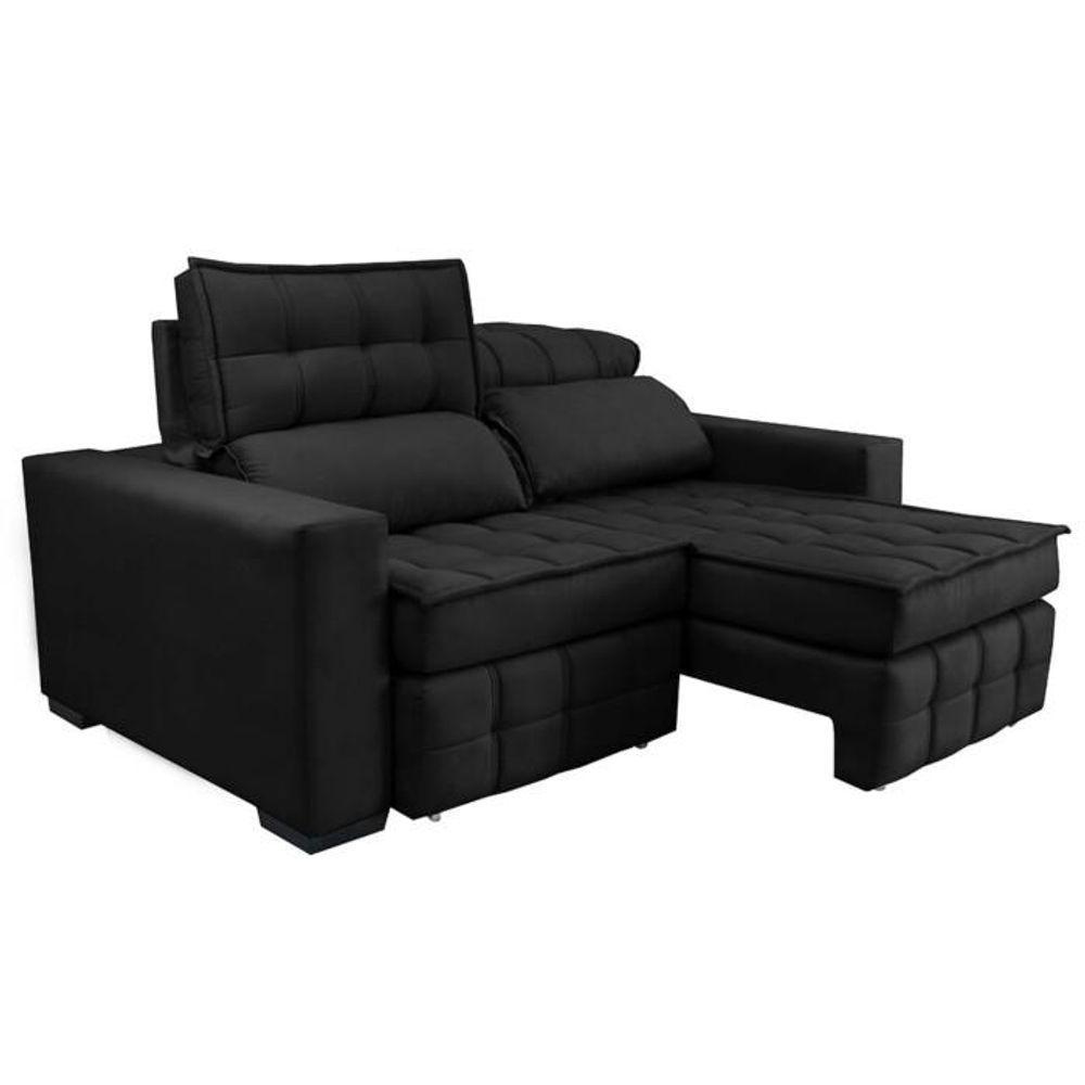Sofá Retrátil E Reclinável 2,20m Molas Ensacadas E Costura Tripla Cama Inbox Japão Velusoft Preto - 2