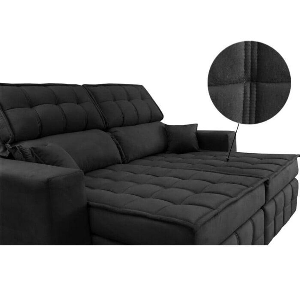 Sofá Retrátil E Reclinável 2,20m Molas Ensacadas E Costura Tripla Cama Inbox Japão Velusoft Preto - 6