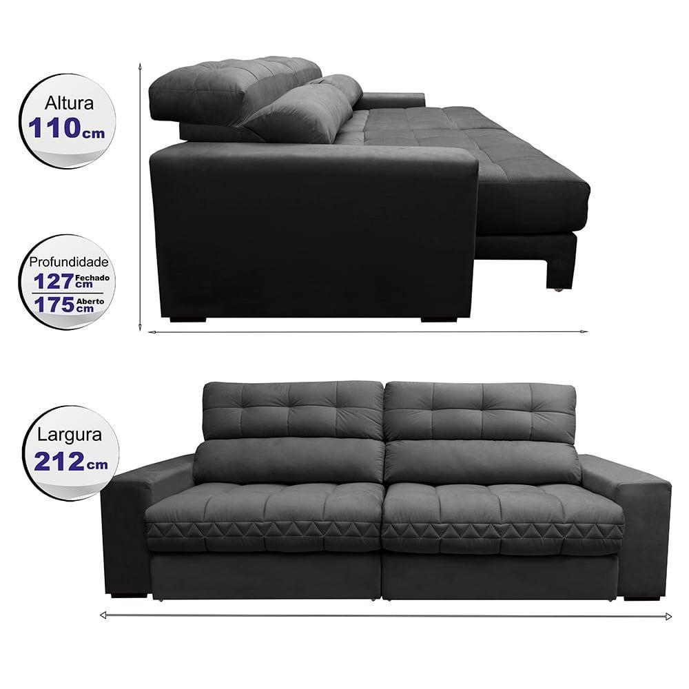 Sofá Retrátil E Reclinável 2,12m Molas Ensacadas Cama Inbox Brasil Velusoft Cinza - 8