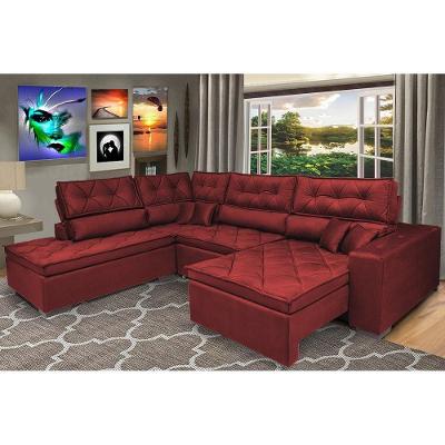 Sofá De Canto Retrátil E Reclinável Com Molas Cama Inbox Platinum Esquerdo 3,00x2,36 Suede Vermelho