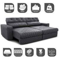 Sofá Retrátil E Reclinável 2,15m Molas Ensacadas Cama Inbox Style Thermo Gel Linho Cinza Escuro - 7