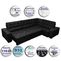Sofá De Canto Retrátil, Reclinável, Molas Cama Inbox Austin 3,85x2,64 Ou 2,64x3,85 Suede Preto - 7