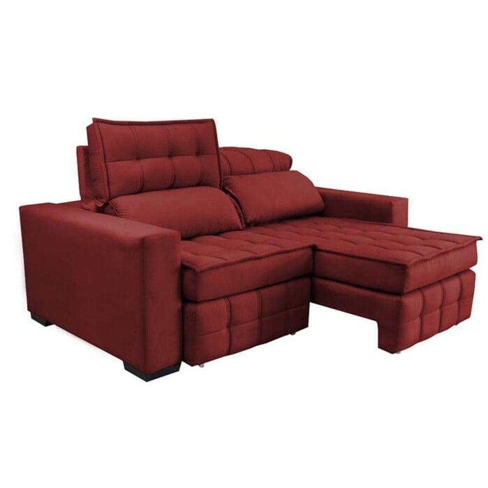 Sofá Retrátil E Reclinável 2,20m Molas Ensacadas E Costura Tripla Cama Inbox Japão Velft Vermelho - 2