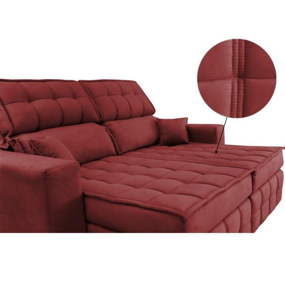 Sofá Retrátil E Reclinável 2,20m Molas Ensacadas E Costura Tripla Cama Inbox Japão Velft Vermelho - 6