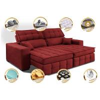 Sofá Retrátil E Reclinável 2,20m Molas Ensacadas E Costura Tripla Cama Inbox Japão Velft Vermelho - 7