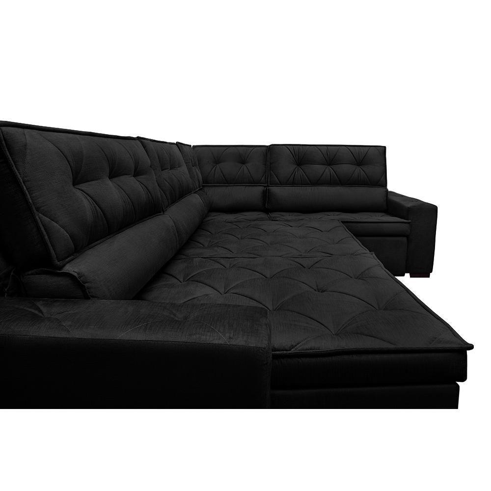 Sofá De Canto Retrátil, Reclinável, Molas Cama Inbox Austin 3,65x2,54 Ou 2,54x3,65 Suede Preto - 6