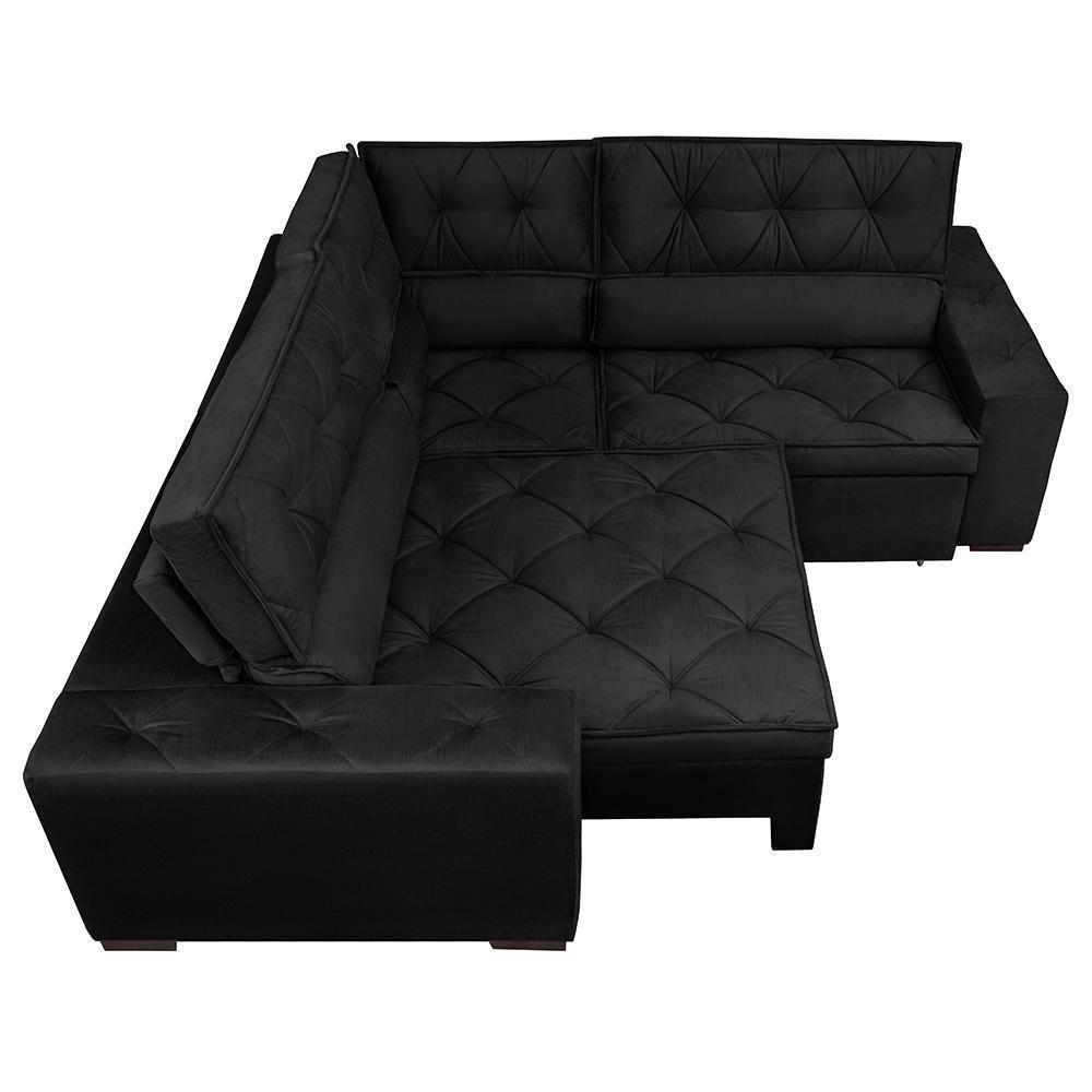 Sofá De Canto Retrátil, Reclinável, Molas Cama Inbox Austin 2,60m X 2,60m Suede Velusoft Preto - 4