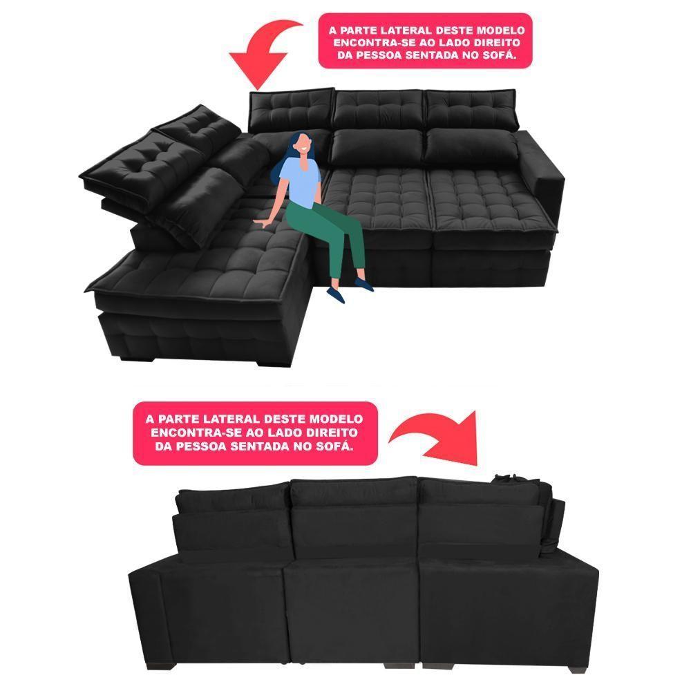 Sofá De Canto Esquerdo 2,65x2,30m Retrátil E Reclinável Com Molas Ensacadas Cama Inbox Nobre Preto - 7