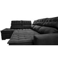 Sofá De Canto Esquerdo 2,65x2,30m Retrátil E Reclinável Com Molas Ensacadas Cama Inbox Nobre Preto - 2