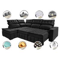 Sofá De Canto Esquerdo 2,65x2,30m Retrátil E Reclinável Com Molas Ensacadas Cama Inbox Nobre Preto - 6