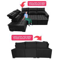 Sofá De Canto Esquerdo 2,65x2,30m Retrátil E Reclinável Com Molas Ensacadas Cama Inbox Nobre Preto - 7