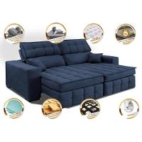 Sofá Retrátil E Reclinável 2,00m Molas Ensacadas E Costura Tripla Cama Inbox Japão Velusoft Azul - 7