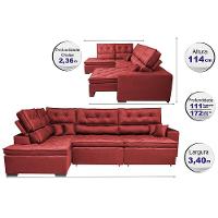 Sofá De Canto Retrátil E Reclinável Esquerdo 3,40x2,36m Molas Cama Inbox Espanha Velusoft Vermelho - 8