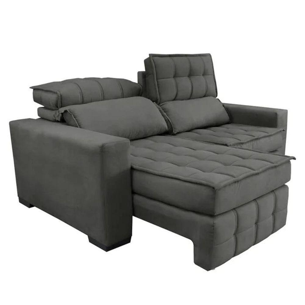 Sofá Retrátil E Reclinável 2,00m Molas Ensacadas E Costura Tripla Cama Inbox Japão Velusoft Cinza - 2