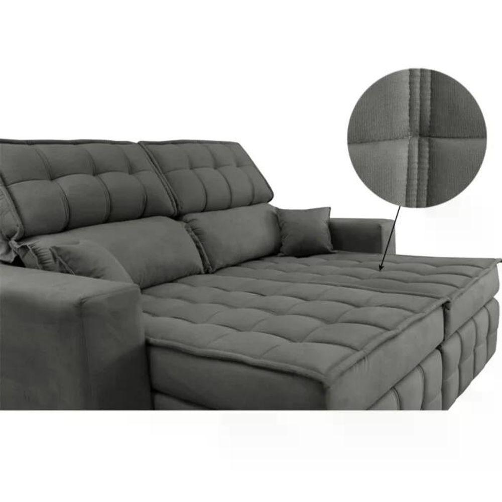 Sofá Retrátil E Reclinável 2,00m Molas Ensacadas E Costura Tripla Cama Inbox Japão Velusoft Cinza - 6
