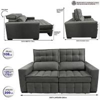 Sofá Retrátil E Reclinável 2,00m Molas Ensacadas E Costura Tripla Cama Inbox Japão Velusoft Cinza - 8