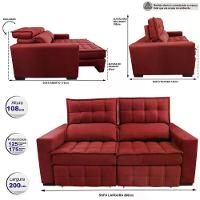 Sofá Retrátil E Reclinável 2,00m Molas Ensacadas E Costura Tripla Cama Inbox Japão Velusoft Vermelho - 8