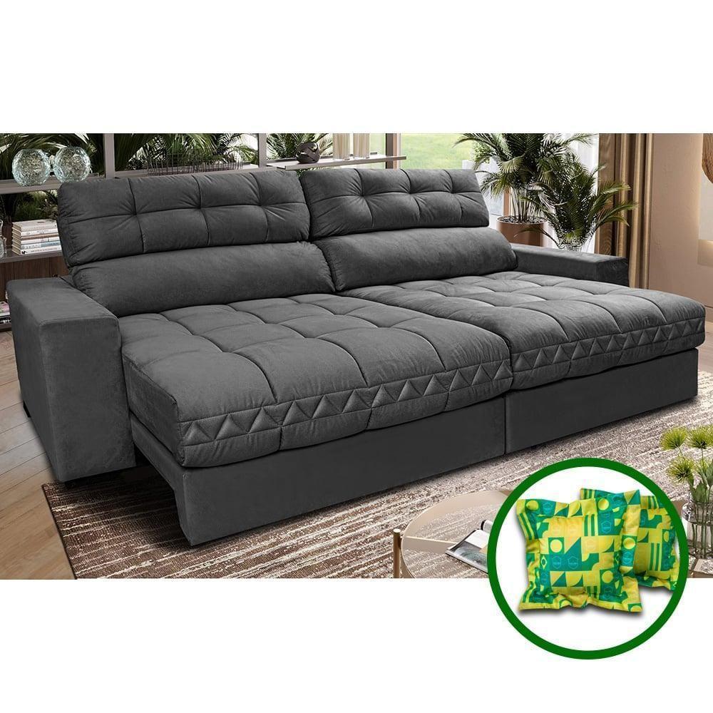 Sofá Retrátil E Reclinável 2,32m Molas Ensacadas Cama Inbox Brasil Velusoft Cinza - 1