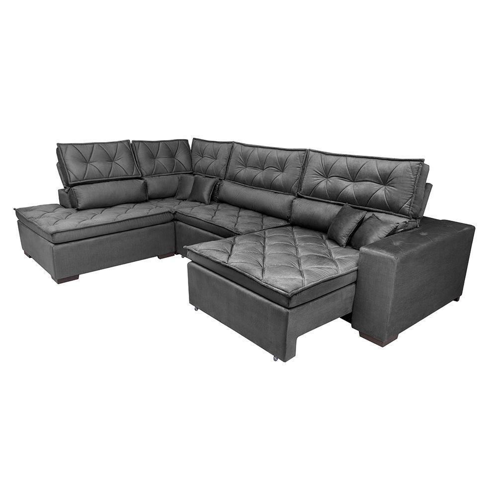 Sofá De Canto Retrátil E Reclinável Direito 3,40x2,36m Molas Cama Inbox Espanha Velusoft Cinza - 3