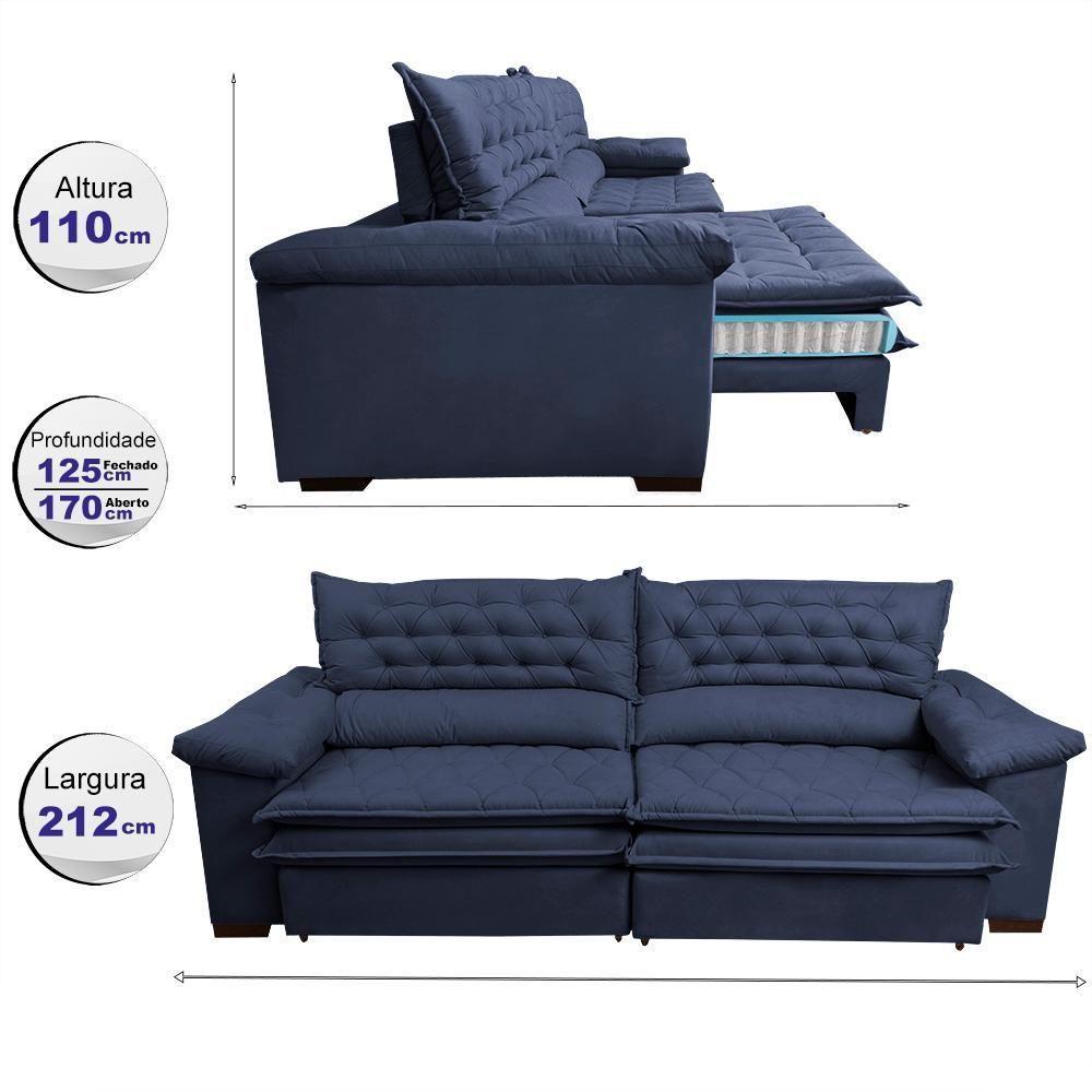 Sofá Retrátil E Reclinável 2,12m Molas Ensacadas Cama Inbox Alemanha De Viscoelástico Velusoft Azul - 8