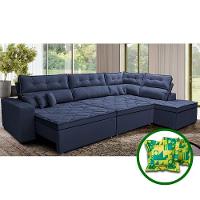 Sofá De Canto Retrátil E Reclinável Direito 3,40x2,36m Molas Cama Inbox Espanha Velusoft Azul - 1