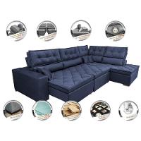 Sofá De Canto Retrátil E Reclinável Direito 3,40x2,36m Molas Cama Inbox Espanha Velusoft Azul - 7