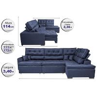 Sofá De Canto Retrátil E Reclinável Direito 3,40x2,36m Molas Cama Inbox Espanha Velusoft Azul - 8