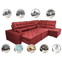 Sofá De Canto Retrátil E Reclinável Direito 3,40x2,36m Molas Cama Inbox Espanha Velusoft Vermelho - 7