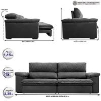 Sofá Retrátil E Reclinável 2,35m Molas Ensacadas Cama Inbox Big Home Com Bordado 3d Velusoft Cinza - 8