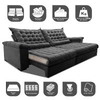 Sofá Retrátil E Reclinável 2,35m Molas Ensacadas Cama Inbox Big Space Com Bordado 3d Velusoft Cinza - 7
