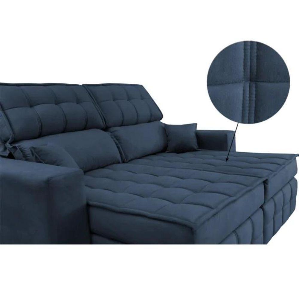 Sofá Retrátil E Reclinável 2,20m Molas Ensacadas E Costura Tripla Cama Inbox Japão Velusoft Azul - 6