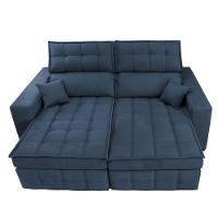 Sofá Retrátil E Reclinável 2,20m Molas Ensacadas E Costura Tripla Cama Inbox Japão Velusoft Azul - 5