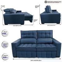 Sofá Retrátil E Reclinável 2,20m Molas Ensacadas E Costura Tripla Cama Inbox Japão Velusoft Azul - 8