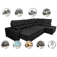 Sofá De Canto Retrátil E Reclinável Direito 3,40x2,36m Molas Cama Inbox Espanha Velusoft Preto - 7