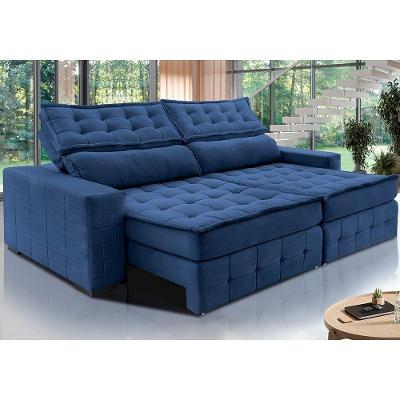 Sofá Retrátil E Reclinável 2,15M Cama Inbox Big Puffer Com Softgel D40 Velupluma Azul