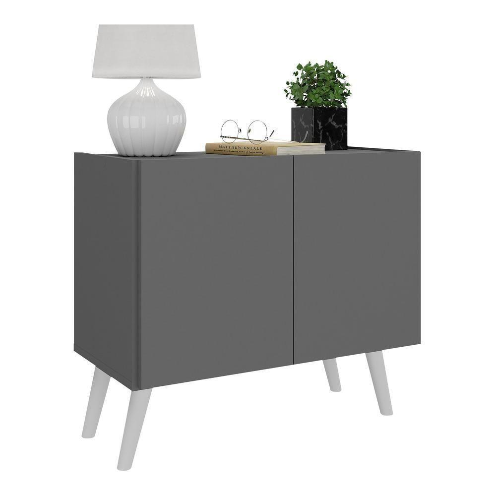 Mesa De Cabeceira Retrô 2 Portas Multimóveis Mp4133 Grafite/branca Grafite/branco - 1