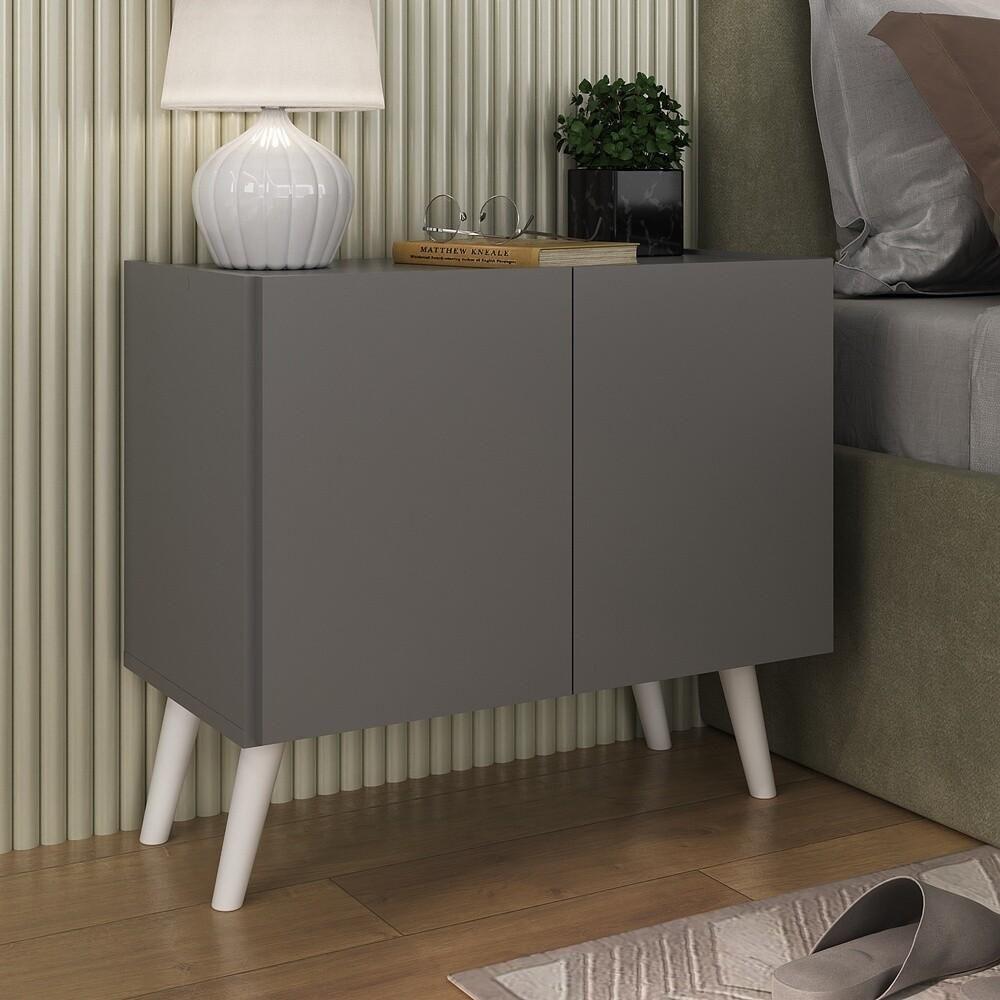 Mesa De Cabeceira Retrô 2 Portas Multimóveis Mp4133 Grafite/branca Grafite/branco - 2