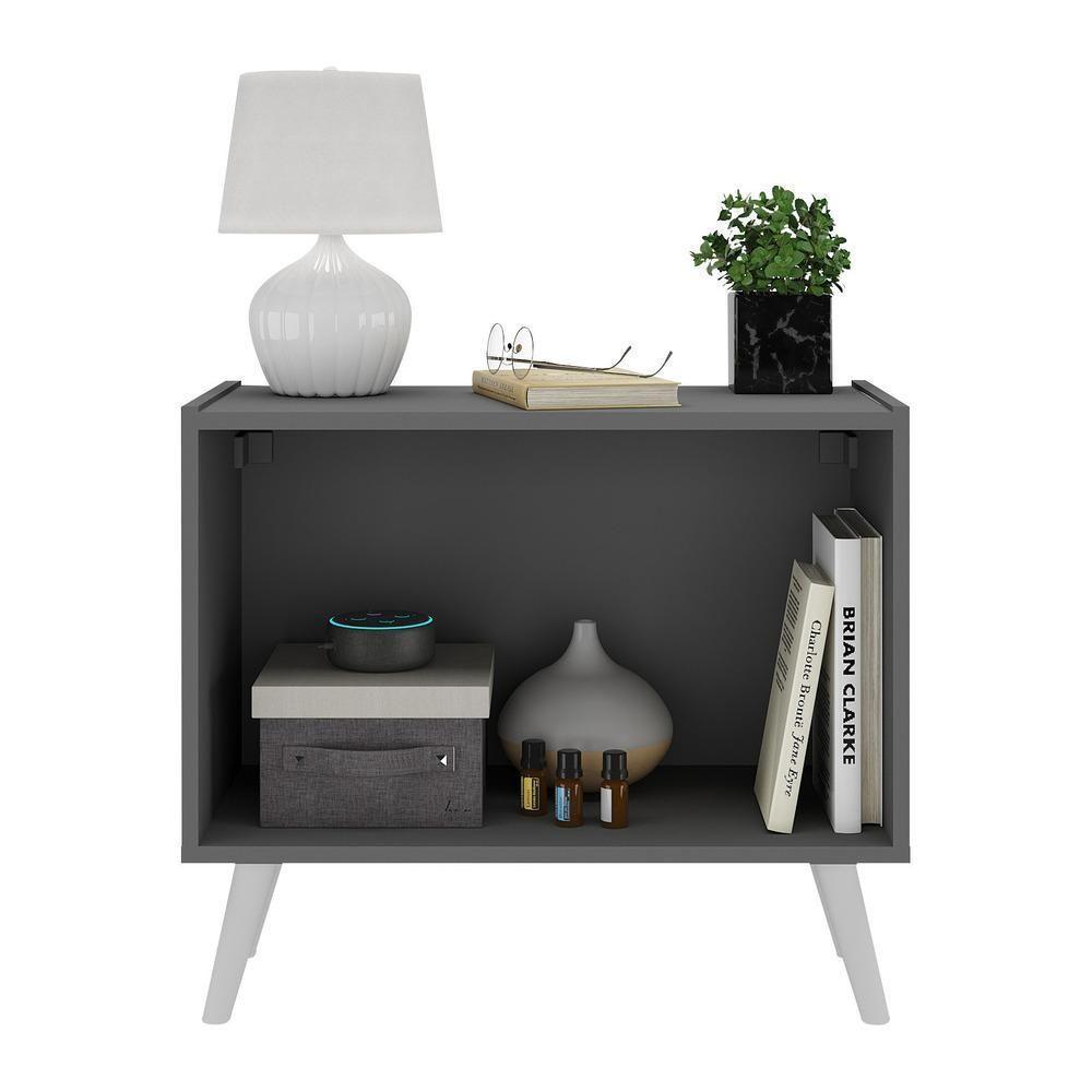 Mesa De Cabeceira Retrô 2 Portas Multimóveis Mp4133 Grafite/branca Grafite/branco - 3